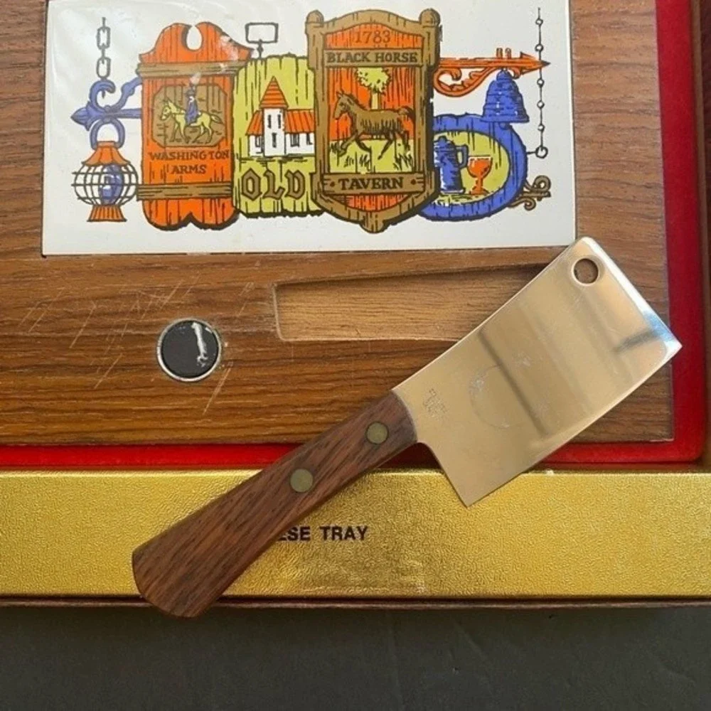 Vintage Cheese Board W/Knife Old Tavern Design Vanderbilt Flour Co. Japan